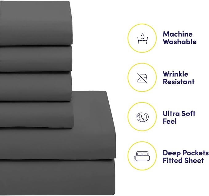 Sweet Home Collection 5 Piece Comforter Set Bag Solid Color All Season Soft Down Alternative Blanket & Luxurious Microfiber Bed Sheets, Gray, Twin (Pack of 4)