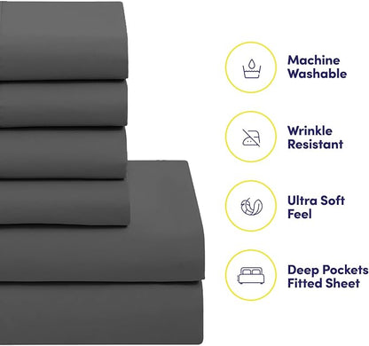 Sweet Home Collection 5 Piece Comforter Set Bag Solid Color All Season Soft Down Alternative Blanket & Luxurious Microfiber Bed Sheets, Gray, Twin (Pack of 4)