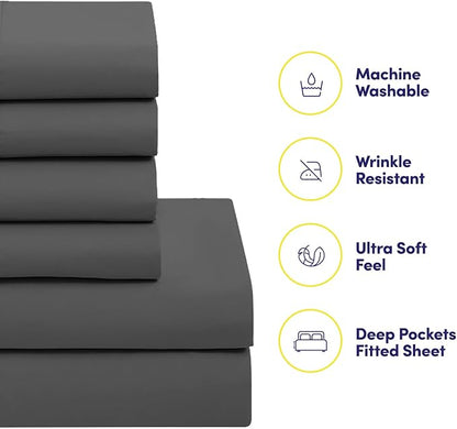 California King Comforter Set - Soft & Breathable 7-Piece Bedding Collection - 1 Comforter, 1 Fitted Sheet, 1 Flat, 4 Pillowcases - Deep Pocket - Premium Quality - Ideal for All Seasons, Gray
