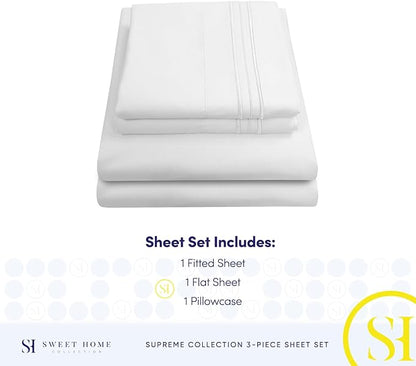 Twin Sheets - Breathable Luxury Sheets with Full Elastic & Secure Corner Straps Built In - 1800 Supreme Collection Extra Soft Deep Pocket Bedding Set, Sheet Set, Twin, White