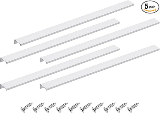 uxcell Cabinet Finger Edge Pull, 5pcs 500mm / 19.69" Aluminum Alloy Back Mount Hidden Cabinet Pulls Concealed Handle for Home Kitchen Drawer Cabinet, Silver