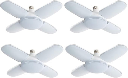 LED Garage Lights 4 Pack, 80W LED Shop Light with 4+1 Multi-Position Panels Deformable E26/E27 Ceiling Light, 6500k 8000LM Ceiling Led Daylight for Shop, Basement, Workshop, Attic, Barn