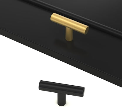 LONTAN 20 Pack Black Knobs for Cabinets and Drawers Kitchen Cabinet Knobs for Dresser Bathroom Modern T Bar Furniture Black Hardware,Stainless Steel