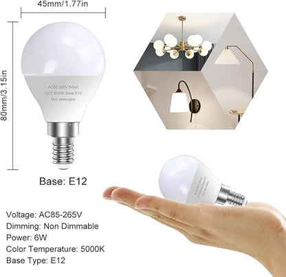 GOSCHE 6 Pack Bright Ceiling Fan Light Bulbs, 60 Watt Equivalent, E12 Led Bulb, A15 Shape Candelabra Base Chandelier Light Bulb, 120V Small Bulb, Non-Dimmable, Daylight 5000K, 6 Pcs