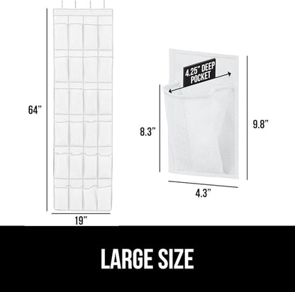 GORILLA GRIP Over the Door Shoe Organizer, 24 Large Breathable Mesh Pockets, Space Saving Hanging Storage Holder, Closet Rack Hanger Holds Up to 40 lbs, Hangs on Closets for Shoes, Accessories, White