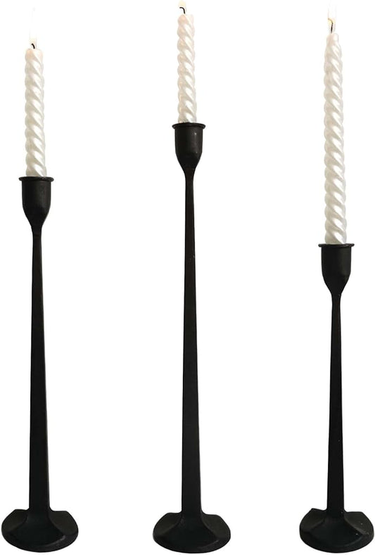 Iron Taper Candle Holder - Decorative Candle Stand - Candlestick Holder for Wedding, Dinning, Party, Set 3 (Black)