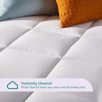 Sleep Innovations Dual Layer 4 Inch Memory Foam Mattress Topper, California King Size, Medium Support, 2 Inch Cooling Gel Memory Foam Plus 2 Inch Pillow Top Cover