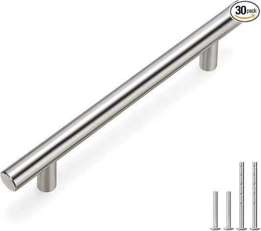 homdiy Cabinet Pulls Brushed Nickel Cabinet Handles - 30Pack Cabinet Hardware 4.5in Hole Centers Kitchen Cabinet Door Handles, Pulls for Dresser Drawers
