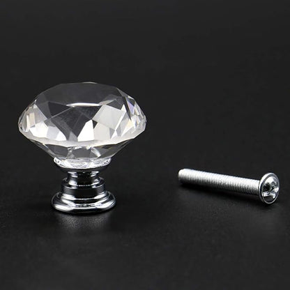 Joyhey 2 Pack 30 mm Diamond Shaped Glass Crystal Knobs with 3 Size Screws for Cabinet, Drawer, Cupboard, Dresser