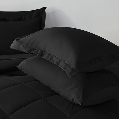 CozyLux Oversized Queen Comforter Set Black - 7 Pieces Bed in a Bag Comforter Set with Sheets, Luxury Soft Bed Set All Seasons, Bedding Set with Down Alternative Comforter, Sheets, Pillowcases & Shams