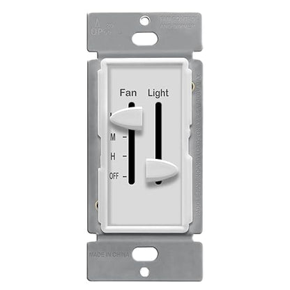 ENERLITES 3 Speed Ceiling Fan Control and LED Dimmer Light Switch, 2.5A Single Pole Light Fan Switch, 300W Incandescent Load, No Neutral Wire Required, 17001-F3-W, White