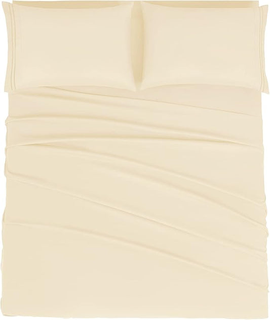 Mejoroom Queen Size Sheet Set - Hotel Luxury 1800 Bedding Sheets & Pillowcases - Deep Pocket Fitted Sheet, Soft, Breathable, Wrinkle & Fade Resistant - 4 Piece (Queen, Taupe)