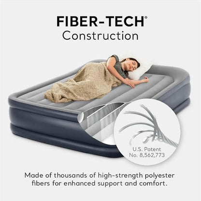 Intex 64135ED Dura-Beam Plus Deluxe Pillow: Fiber-Tech – Queen Size – Built-in Electric Pump – 16.5in Bed Height – 600lb Weight Capacity