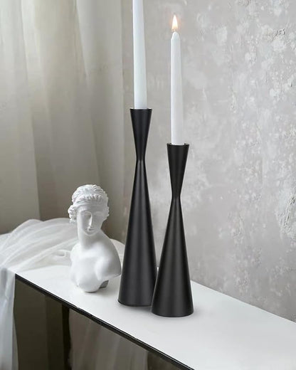 Vixdonos Metal Candle Holders Taper Candlestick Holders Set of 2 Table Decorative Candle Stand for Wedding, Dinning, Party,Home Decor (Matte Black)