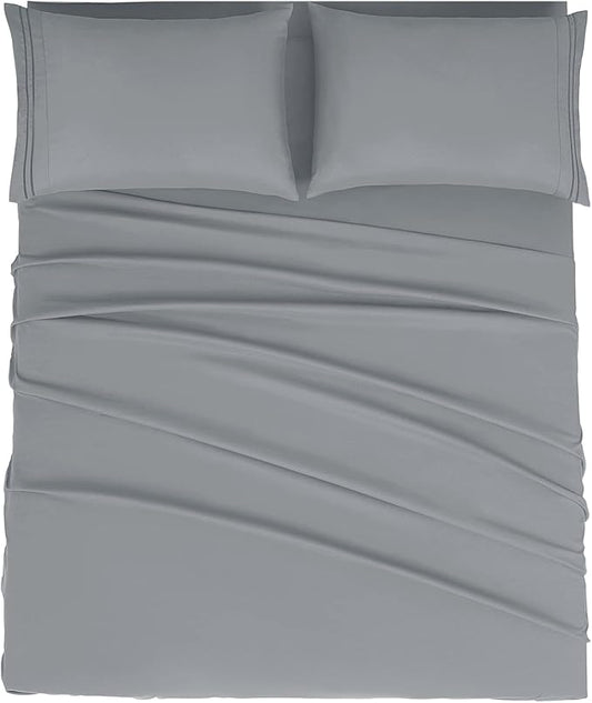 Mejoroom California King Size Sheet Set - Soft Microfiber Bed Sheets,Deep Pocket Fitted Sheet, Breathable, Wrinkle & Fade Resistant - 4 Piece (California King, Gray)