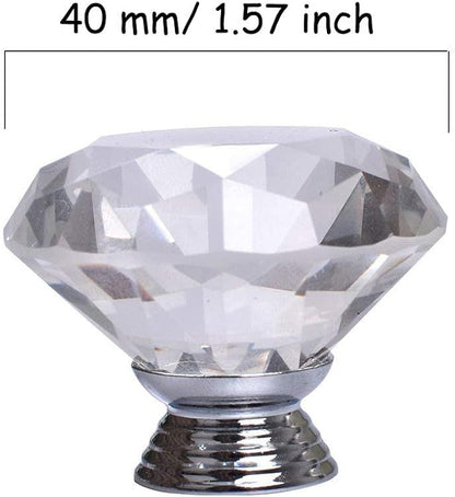 Joyhey 4 Pack 40 mm Diamond Shaped Glass Crystal Knobs with 3 Size Screws for Cabinet, Drawer, Cupboard, Dresser