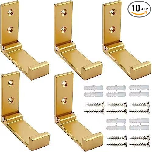 ZEYU Folding Coat Hooks, 10Pcs Wall Hooks for Hanging Coat Towel Hooks Hardware Heavy Duty Aluminum Alloy Headphone Holder No Rust Wall Mounted with Screws for Bags Fitness Equipment (10Pcs-Golden)