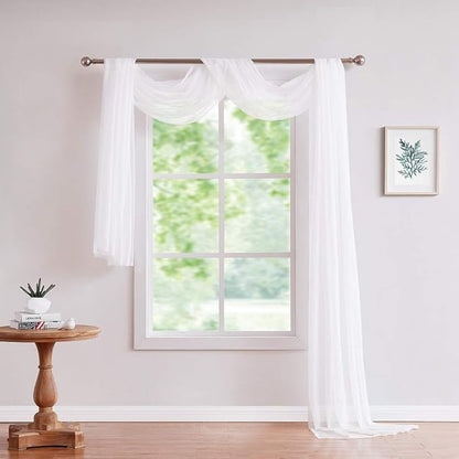 Warm Home Designs 45 Feet Long White Sheer Window Scarf. These XXL Length Valance Scarves 54 X 540 Inches in Size. Great as Bed Canopy or Wedding Arch Draping Fabric. AM White 540"