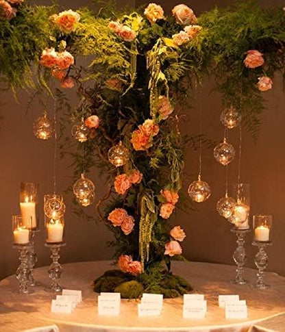 Sziqiqi Hanging Glass Globes Orbs Tea Light Candle Holders with Flameless LED Tealight for Wedding Ornaments, Wedding Birthday Christmas Party Centerpiece Accessory 2.36inch 30pcs +6 Extra
