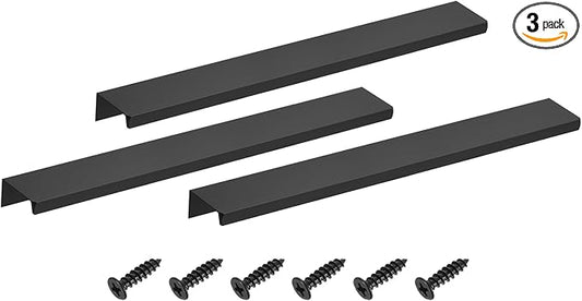 uxcell Cabinet Finger Edge Pull, 3pcs 250mm / 9.84" Aluminum Alloy Back Mount Hidden Cabinet Pulls Concealed Handle for Home Kitchen Drawer Cabinet, Black