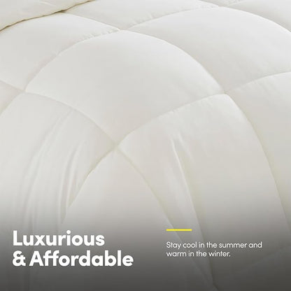 Sweet Home Collection 7 Piece Comforter Set Bag Solid Color All Season Soft Down Alternative Blanket & Luxurious Microfiber Bed Sheets, Ivory, Queen