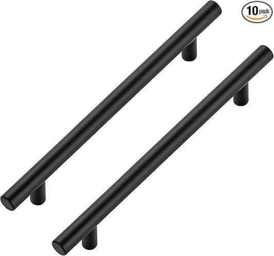 JOY DECOR 10 Pack Cabinet Handles, Black Cabinet Pulls, 6-1/4 in Hole Center Kitchen Hardware, Stainless Steel T Bar Handles for Dresser Drawers