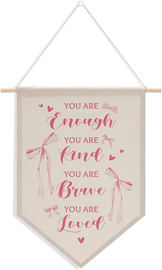Inspirational Gifts for Women Pink Room Decor for Girls Pink Wall Decor Bedroom Playroom Wall Art Decorations, Boho Twin Sign, Siblings Room Hanging Pennant Flag Banner