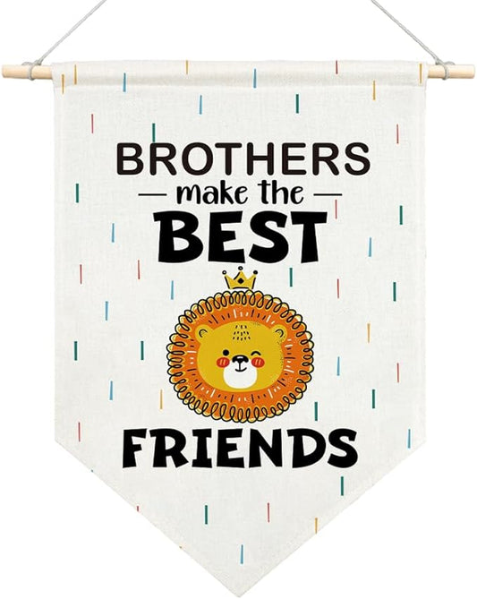 Brothers Make The Best Friends Pennant Flag, Boys Room Wall Art, Best Brother Pennant Banner for Home Nursery Playroom Bedroom Classroom Office Kids Room Decor