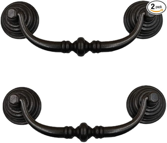 2PCS Retro Dresser Drawer Drop Bail Pulls Handles Classic Metal Swing Handles Hole Centers for Kitchen Bedroom Decoration (Iron Black)