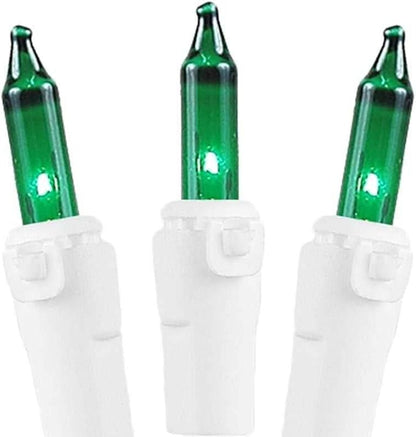 Novelty Lights 50 Feet 100 Bulb Incandescent Mini Light String, Green with 6-Inch Spacing on White Wire, UL Listed Commercial Grade Indoor/Outdoor Mini Lights, Connectable End-to-End
