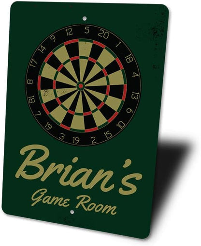 Brian's Game Room Personalized Name Aluminum Metal Sign for Man Cave Wall Decor Entertainment Space Hanging Plaque with Pre-Drilled Holes 12x18 Inch