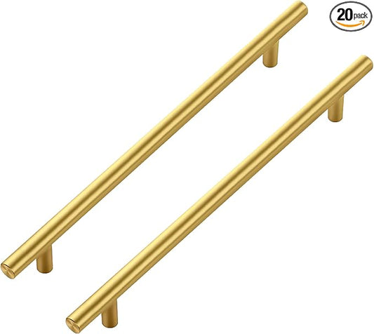 JOY DECOR 20 Pack Cabinet Handles, Gold Cabinet Pulls, 8-3/4 in Hole Center Kitchen Cabinet Handles, Stainless Steel T Bar Handles for Dresser Drawers