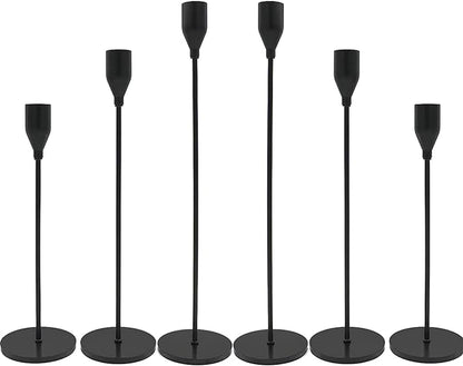 Matte Black Candlestick Holders, Set of 6 Candle Holders for 3/4" Taper Candles&Led Modern Metal Candle Stands Decorative Table Centerpieces for Wedding Party Church,Decorative Fitting
