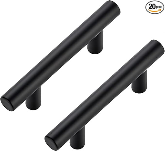 JOY DECOR 20 Pack Cabinet Handles, Black Cabinet Pulls, 2-1/2 in Hole Center Kitchen Hardware, Stainless Steel T Bar Handles for Dresser Drawers