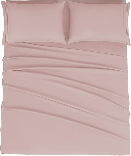 Mejoroom King Size Bed Sheet Set - Hotel Luxury 1800 Bedding Sheets & Pillowcases - 16" Deep Pocket Fitted Sheet, Soft, Breathable, Wrinkle & Fade Resistant - 4 Piece(King, Dusty Pink)
