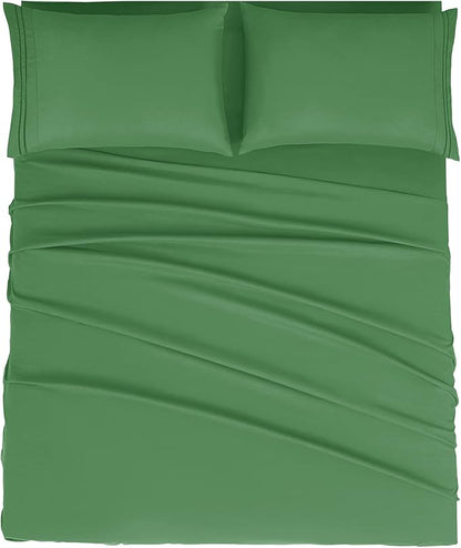Mejoroom King Size Bed Sheet Set - Hotel Luxury 1800 Bedding Sheets & Pillowcases - 16" Deep Pocket Fitted Sheet, Soft, Breathable, Wrinkle & Fade Resistant - 4 Piece(King, Calla Green)
