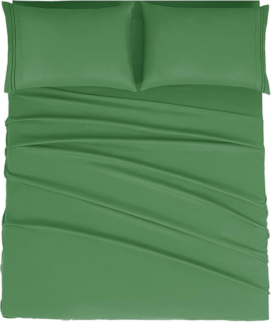 Mejoroom California King Size Sheet Set - Soft Microfiber Bed Sheets,Deep Pocket Fitted Sheet, Breathable, Wrinkle & Fade Resistant - 4 Piece (California King, Calla Green)