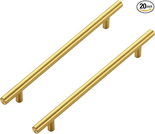JOY DECOR 20 Pack Cabinet Handles, Gold Cabinet Pulls, 7-1/2 in Hole Center Kitchen Cabinet Handles, Stainless Steel T Bar Handles for Dresser Drawers