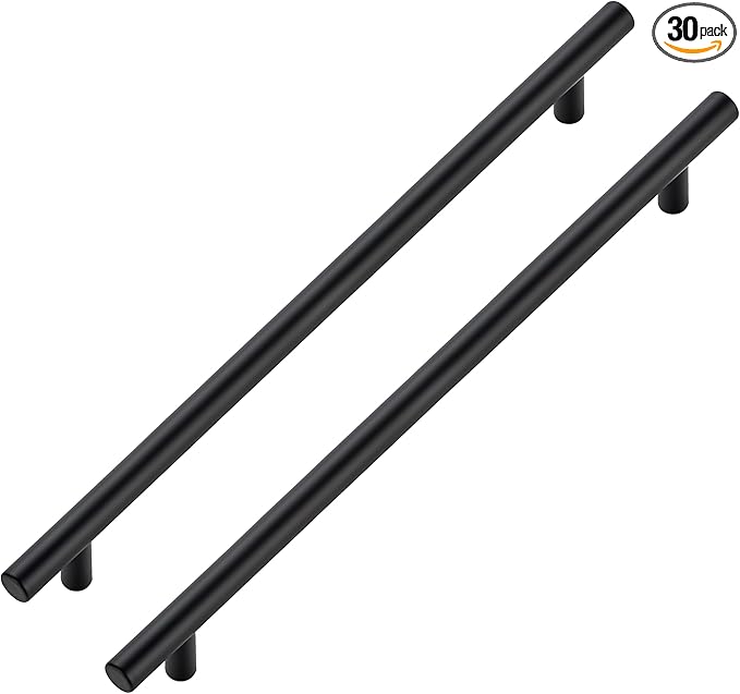 JOY DECOR 30 Pack Cabinet Handles, Black Cabinet Pulls, 10 in Hole Center Kitchen Hardware, Stainless Steel T Bar Handles for Dresser Drawers