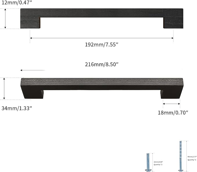 Black Square 7-1/2in 2 pcs Wooden Drawer Pulls Handle pulls for cabinets Kitchen Cabinet Drawer pulls Cabinet Door Pull