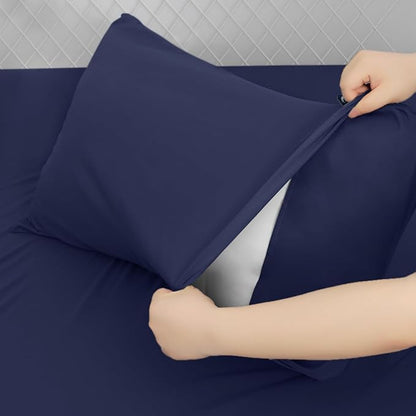 Full Sheet Set for Air Mattress - Deep Pocket Full Size Bed Set - Sheets with Pockets on Side - Easily Fits Extra Deep 16 in to 24 in Pillow Top Air Mattress - Navy Blue
