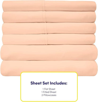 6 Piece Bed Sheet Set, Twin, Peach