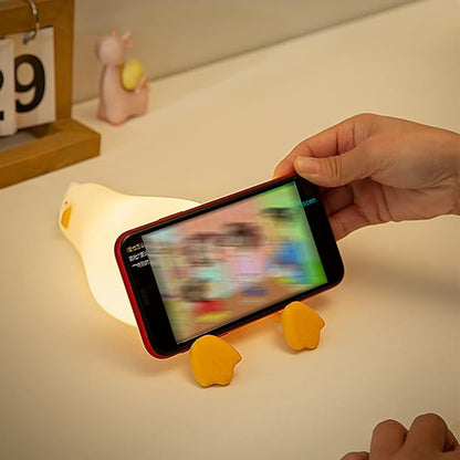 HAPPYBAG LED Lying Flat Duck Night Light, 3 Level Dimmable Nursery Nightlight,Cute Lamps Silicone Squishy Light Up Duck,Rechargeable Bedside Touch Lamp for Breastfeeding Toddler Baby Kids Decor