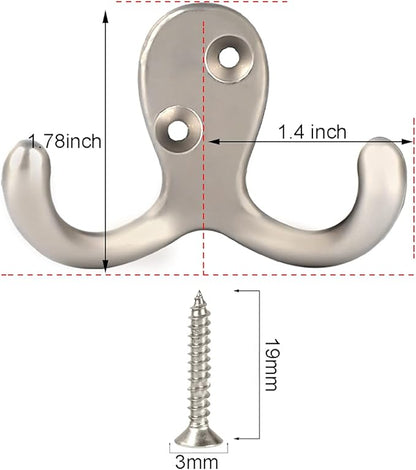 IBosins 10 Pack Heavy Duty Double Prong Coat Hooks Wall Mounted with 20 Screws Retro Double Hooks Utility Hooks for Coat, Scarf, Bag, Towel, Key, Cap, Cup, Hat