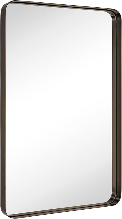 TEHOME 20x30 inch Oil Rubbed Bronze Mirror Dark Bronze Metal Framed Bathroom Mirror for Wall in Stainless Steel Rounded Rectangular Bathroom Vanity Mirrors Wall Mounted