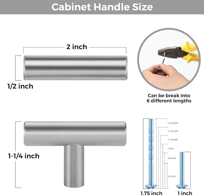 40 Pack Brushed Nickel Cabinet Knobs - Kitchen Cabinet Knobs Silver Cabinet Pulls for Kitchen Cabinet Drawer Stainless Steel Dresser Knobs for Cabinet Hardware 2in Length Single Hole T Bar