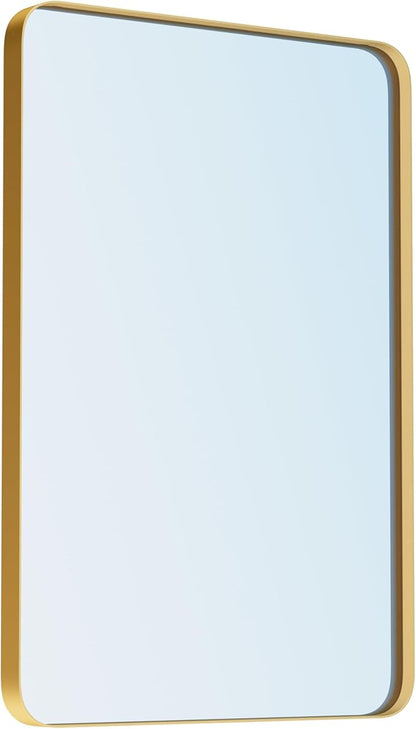 VocalStar Gold Bathroom Mirror for Wall, 24 x 36 Inch Metal Framed Rounded Rectangle Vanity Mirror Modern Farmhouse, 1/4-inch Shatterproof Glass | Ultra-Flush Hanging