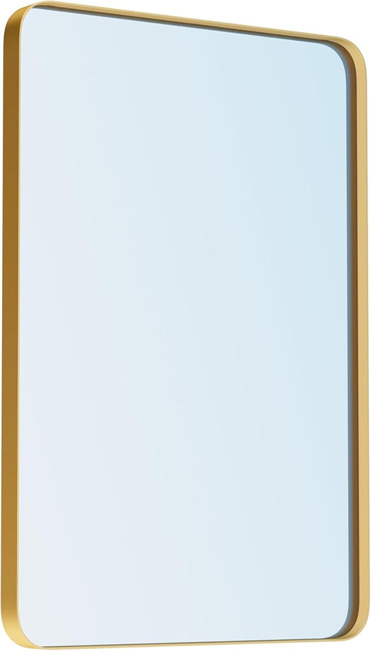 VocalStar Gold Bathroom Mirror for Wall, 24 x 36 Inch Metal Framed Rounded Rectangle Vanity Mirror Modern Farmhouse, 1/4-inch Shatterproof Glass | Ultra-Flush Hanging