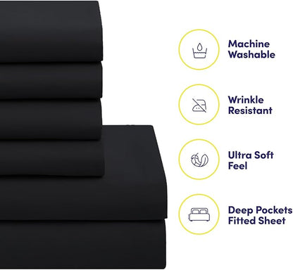 Full Size Comforter Set with Sheets - 7-Piece Bedding Collection - 1 Comforter, 1 Fitted Sheet, 1 Flat, 4 Pillowcases - Deep Pocket - Soft & Breathable Premium Quality - Ideal for All Seasons, Black