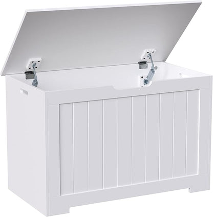 Toy Box Storage Chest for Girls Boys, Wooden Trunk Bench w/Flip-top Lid & Safety Hinge, Kids Play Room Nursery Organizer, Bedroom Storage w/ 100L Storage Area (White)